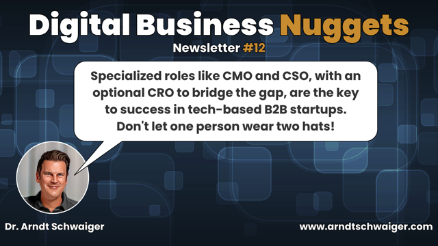 Episode #12: Specialized roles like CMO and CSO, with an optional CRO to bridge the gap, are the key to success in tech-based B2B startups. Don't let one person wear two hats!